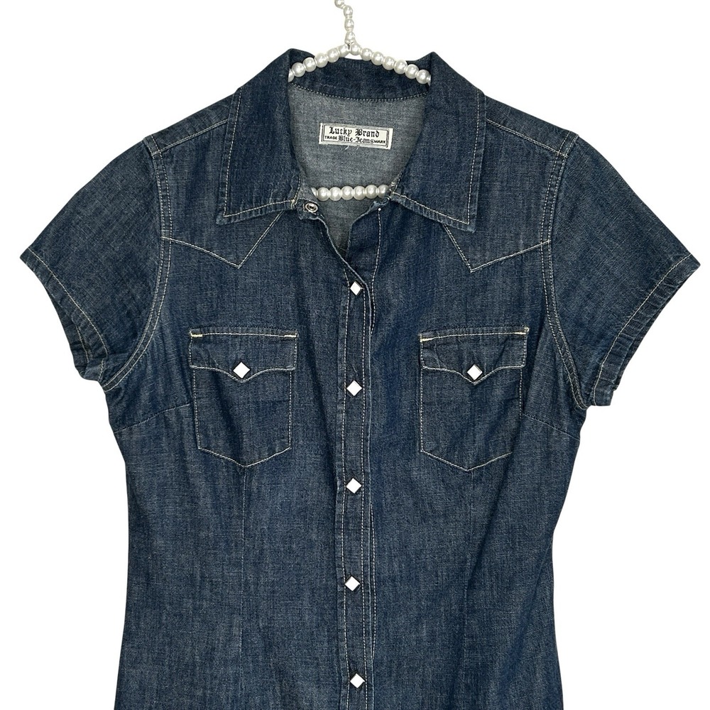 Vintage Lucky Brand Western Shirt Dress S Minimalist‎ Preppy Rodeo Country USA - Picture 3 of 11